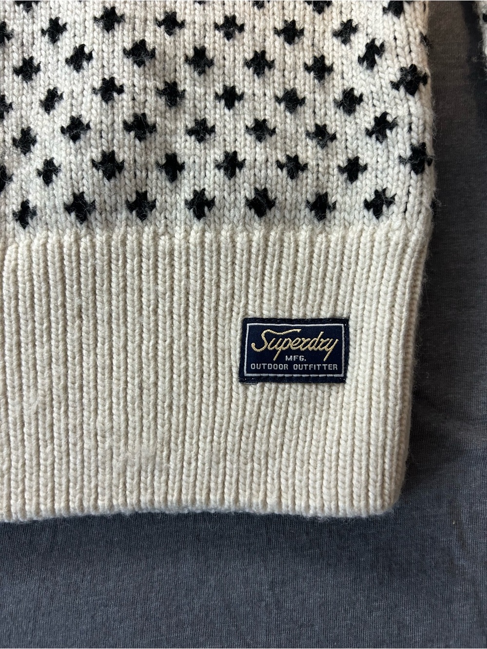 Superdry Cream & Black Fair Isle Crewneck Sweater - Picture 2 of 6